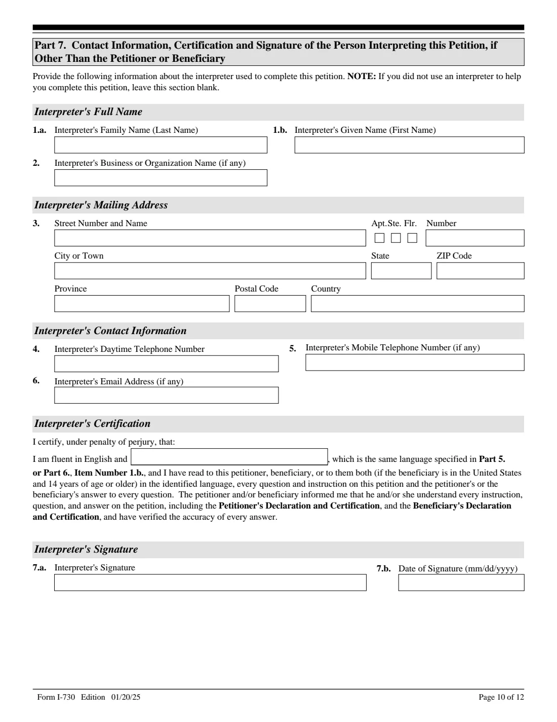 Form I-730 (2025) Refugee/Asylee Relative Petition — page 10 of 12