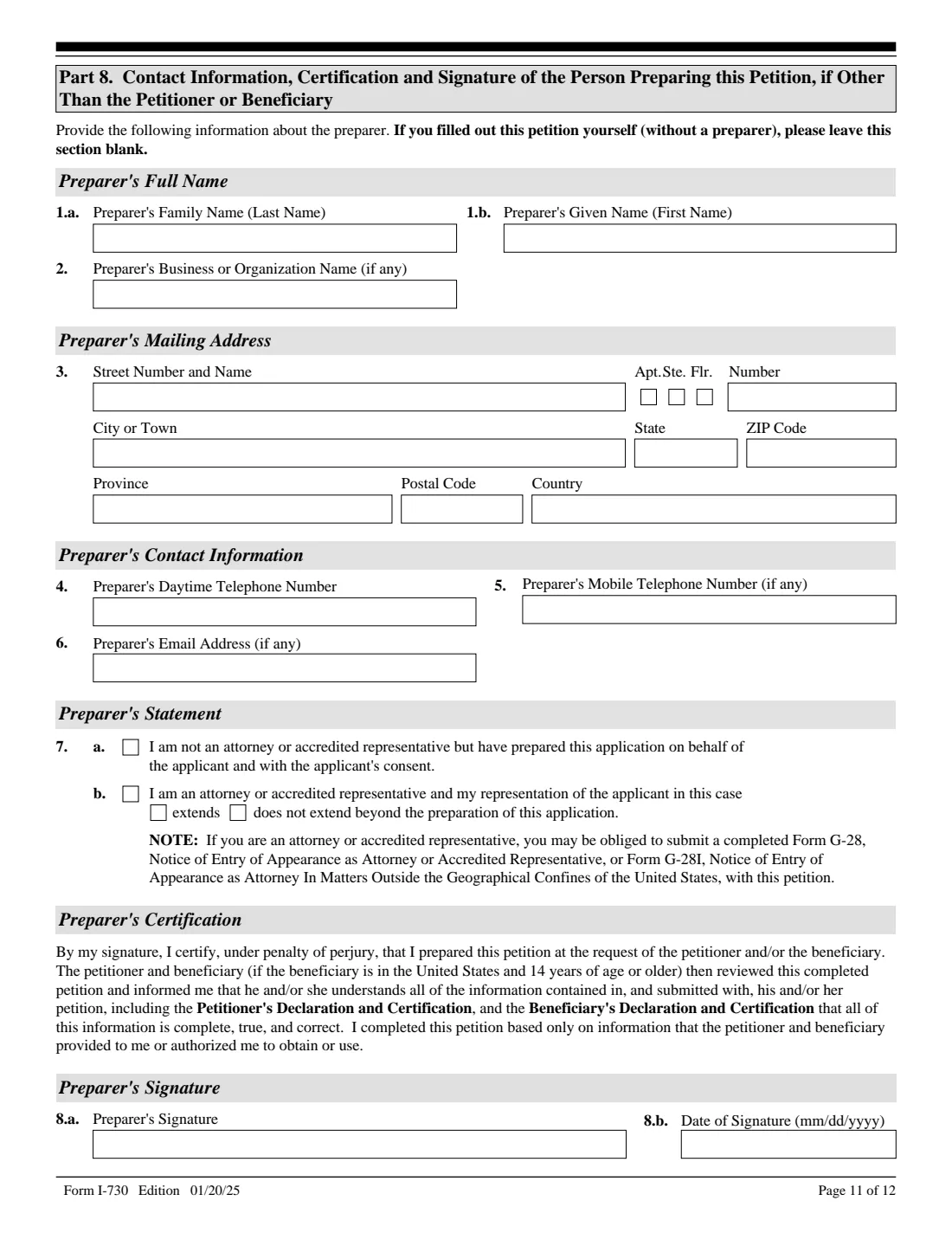 Form I-730 (2025) Refugee/Asylee Relative Petition — page 11 of 12