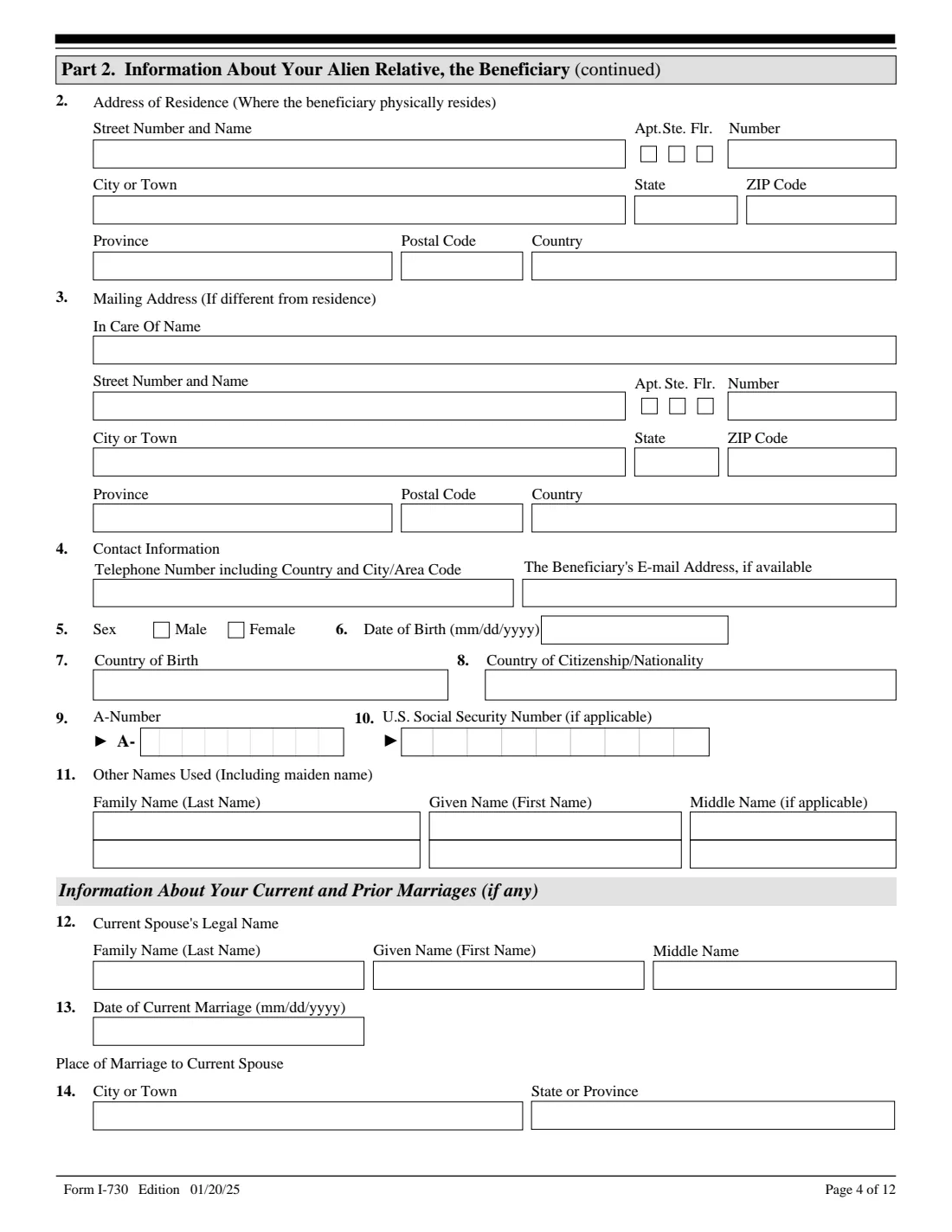 Form I-730 (2025) Refugee/Asylee Relative Petition — page 4 of 12