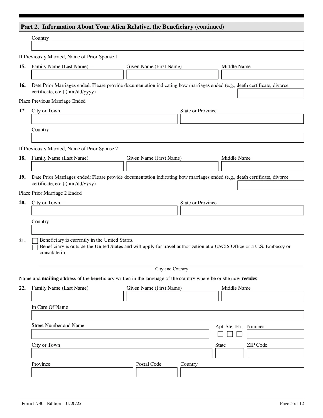 Form I-730 (2025) Refugee/Asylee Relative Petition — page 5 of 12