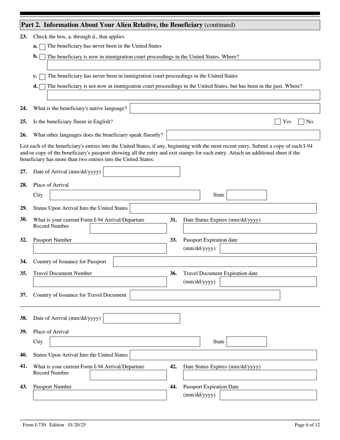 Form I-730 (2025) Refugee/Asylee Relative Petition — page 6 of 12