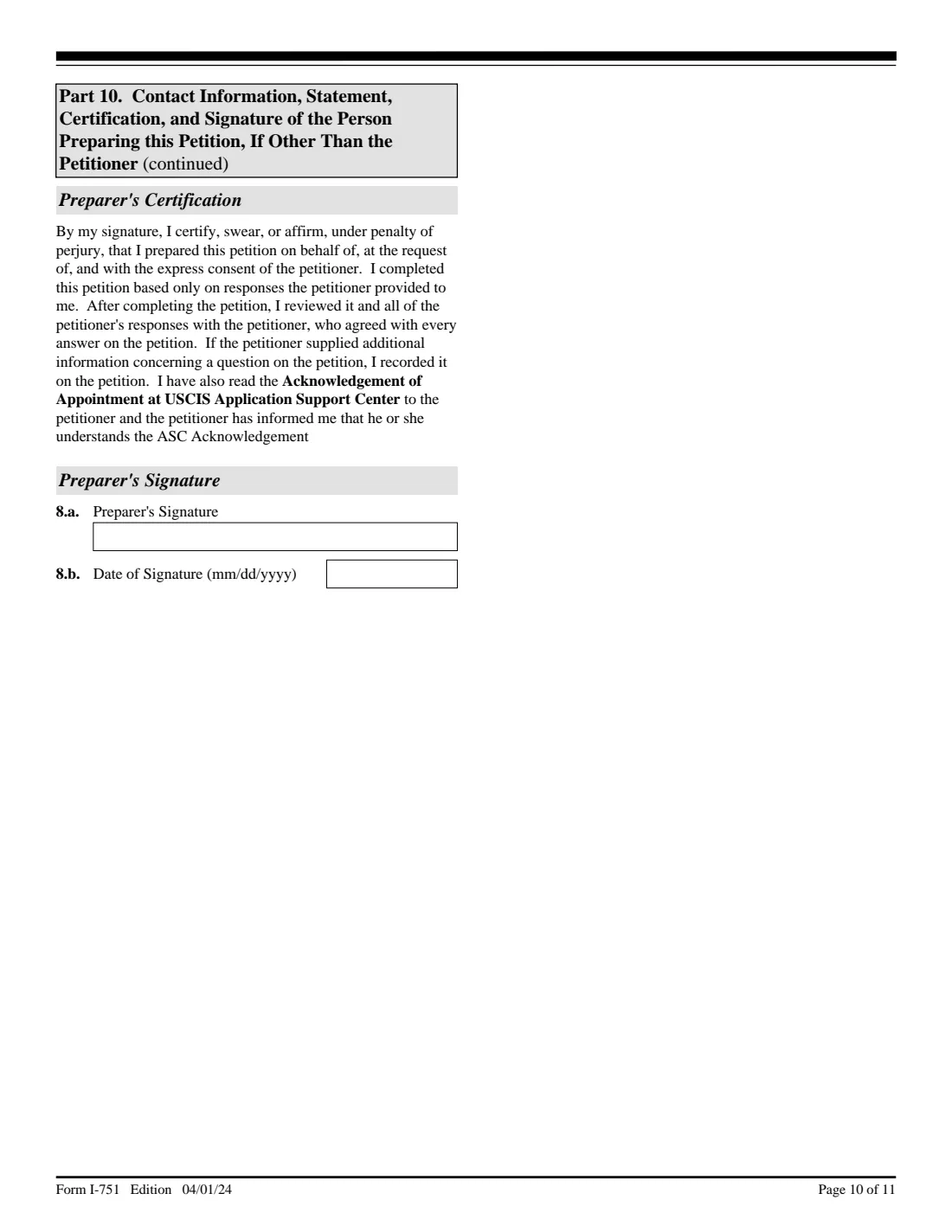 Form I-751 (2024) Petition to Remove Conditions on Residence — page 10 of 11