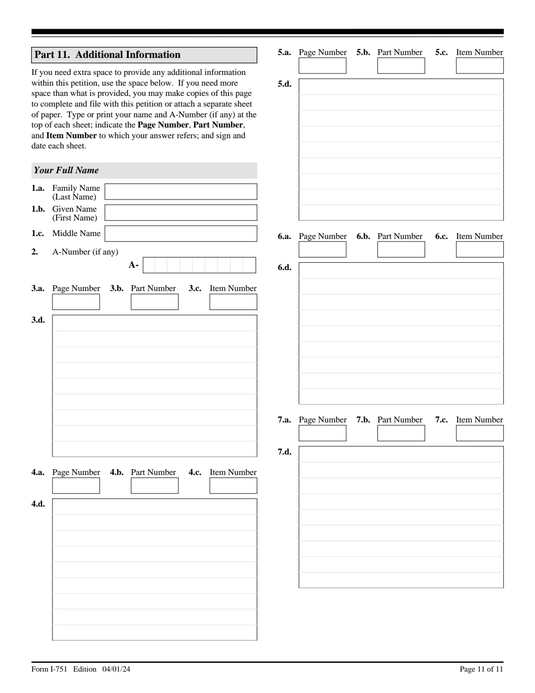 Form I-751 (2024) Petition to Remove Conditions on Residence — page 11 of 11