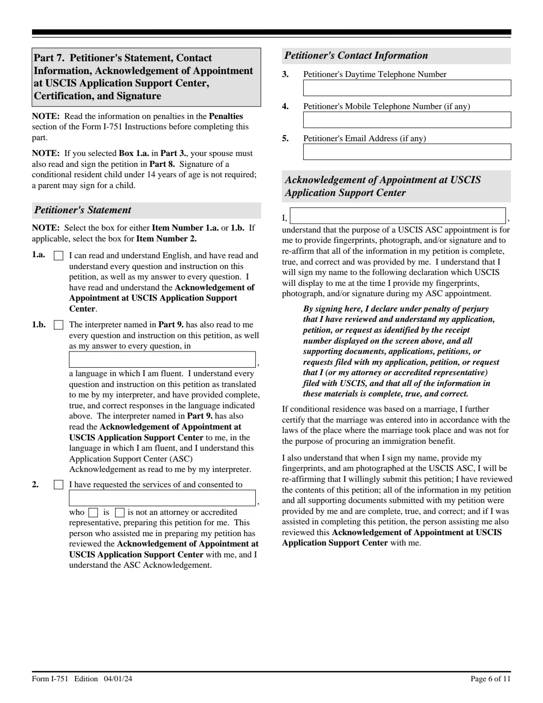 Form I-751 (2024) Petition to Remove Conditions on Residence — page 6 of 11
