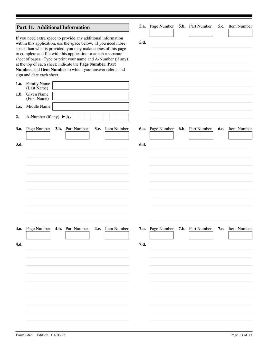 Form I-821 (2025) Application for Temporary Protected Status — page 13 of 13