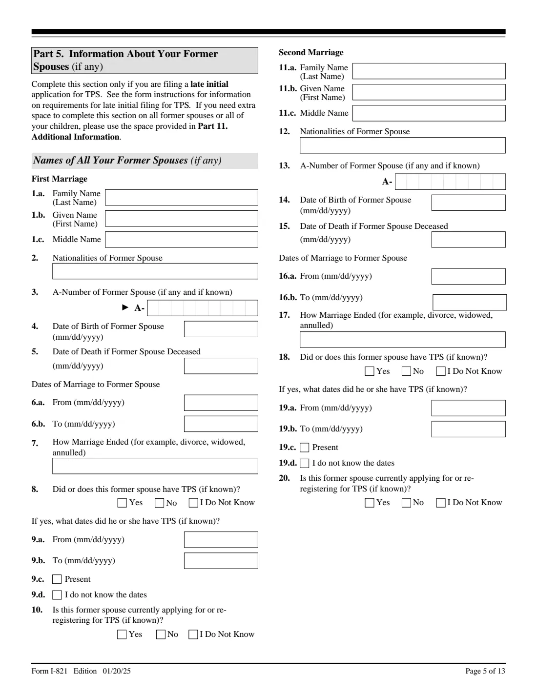 Form I-821 (2025) Application for Temporary Protected Status — page 5 of 13
