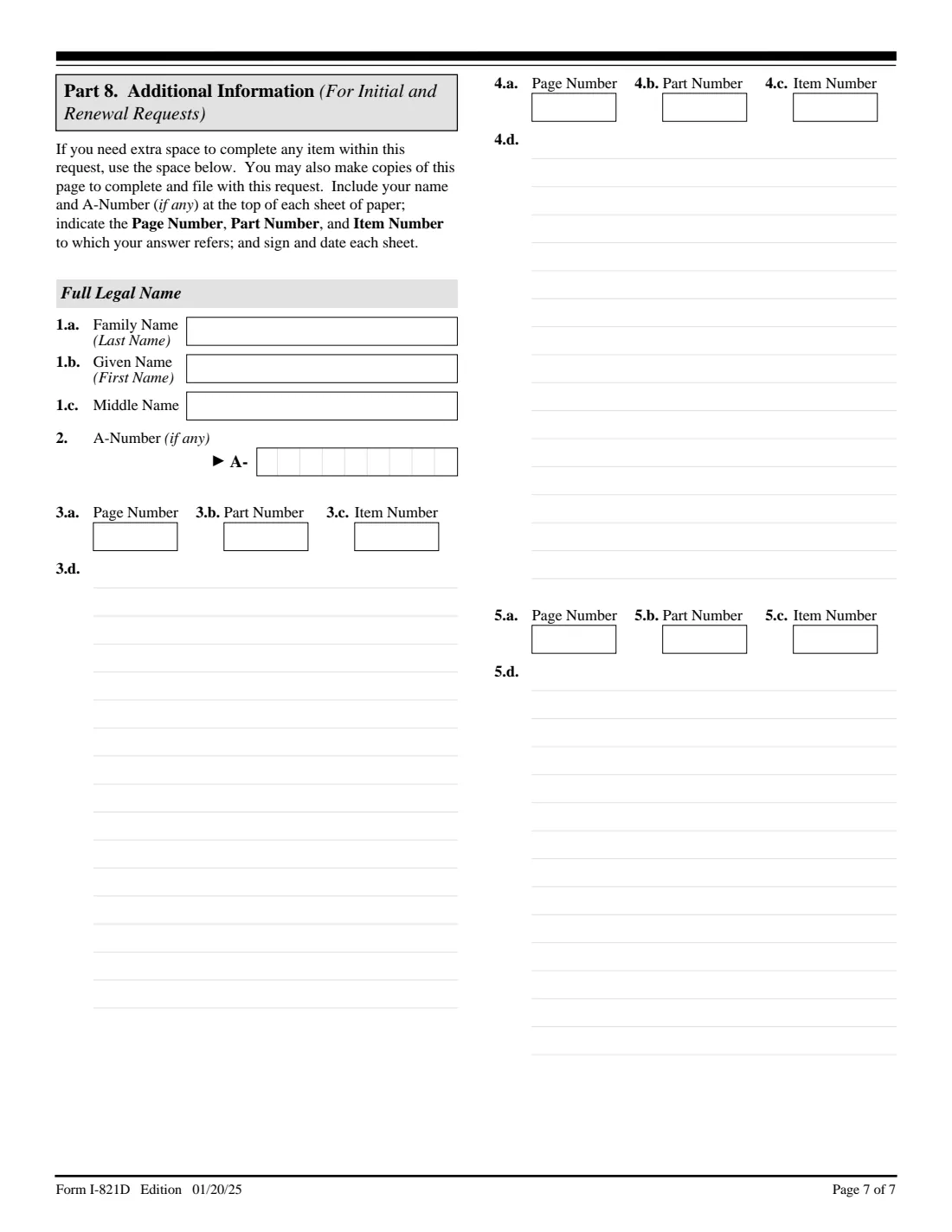 Form I-821D (2025) Consideration of Deferred Action for Childhood Arrivals — page 7 of 7