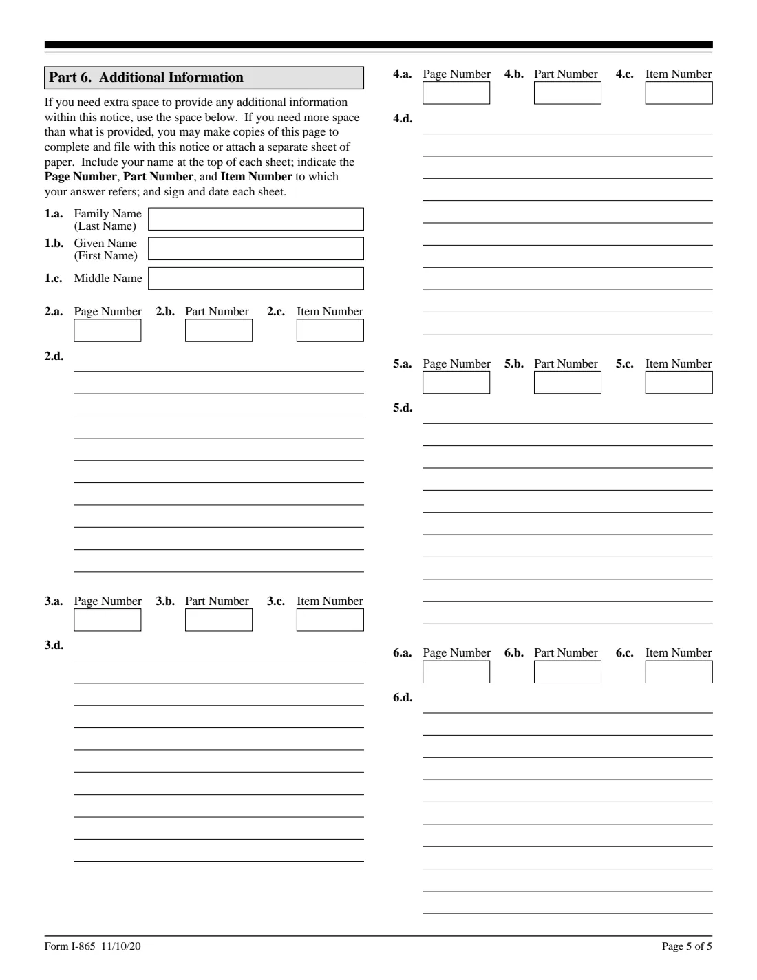 Form I-865 (2020) Sponsor's Notice of Change of Address — page 5 of 5