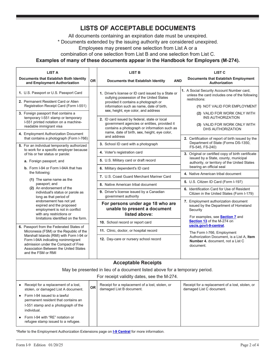 Form I-9 (2025) Employment Eligibility Verification — page 2 of 4