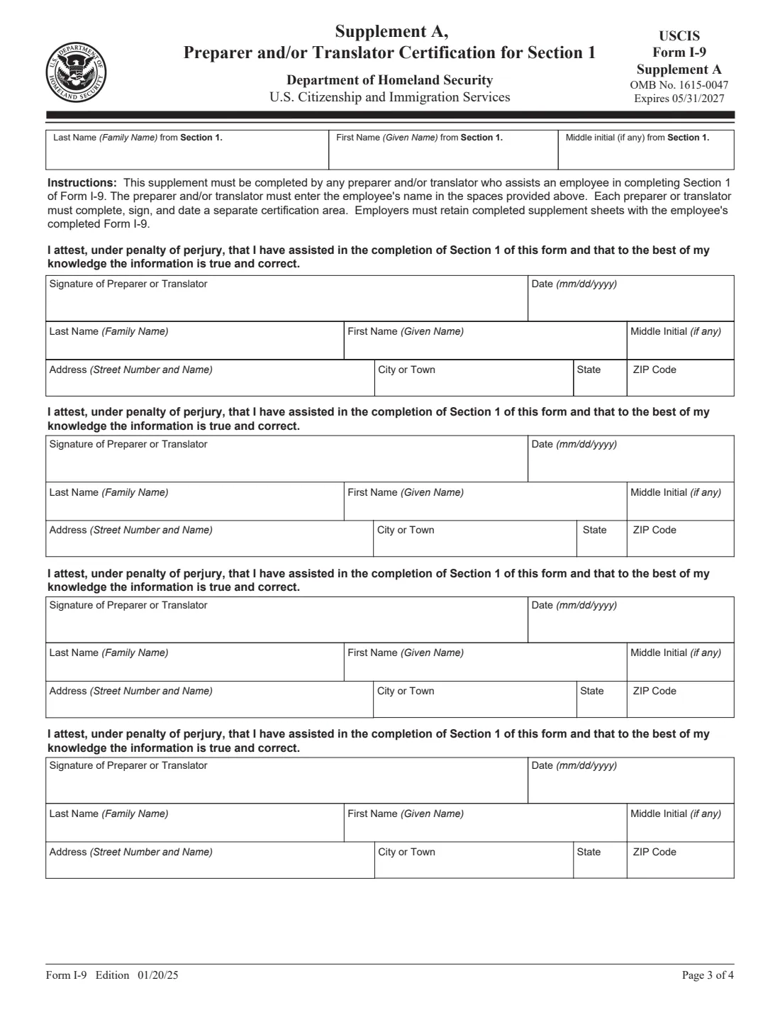 Form I-9 (2025) Employment Eligibility Verification — page 3 of 4