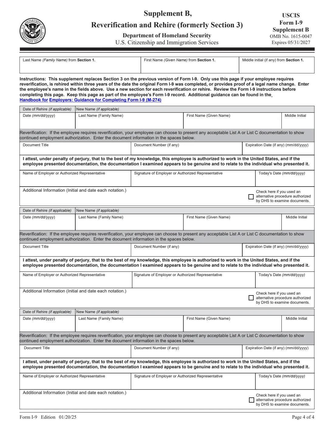 Form I-9 (2025) Employment Eligibility Verification — page 4 of 4