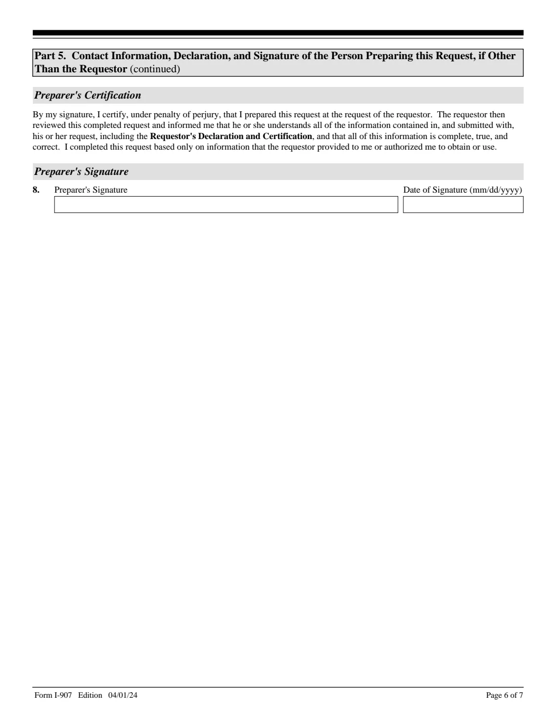 Form I-907 (2024) Request for Premium Processing Service — page 6 of 7