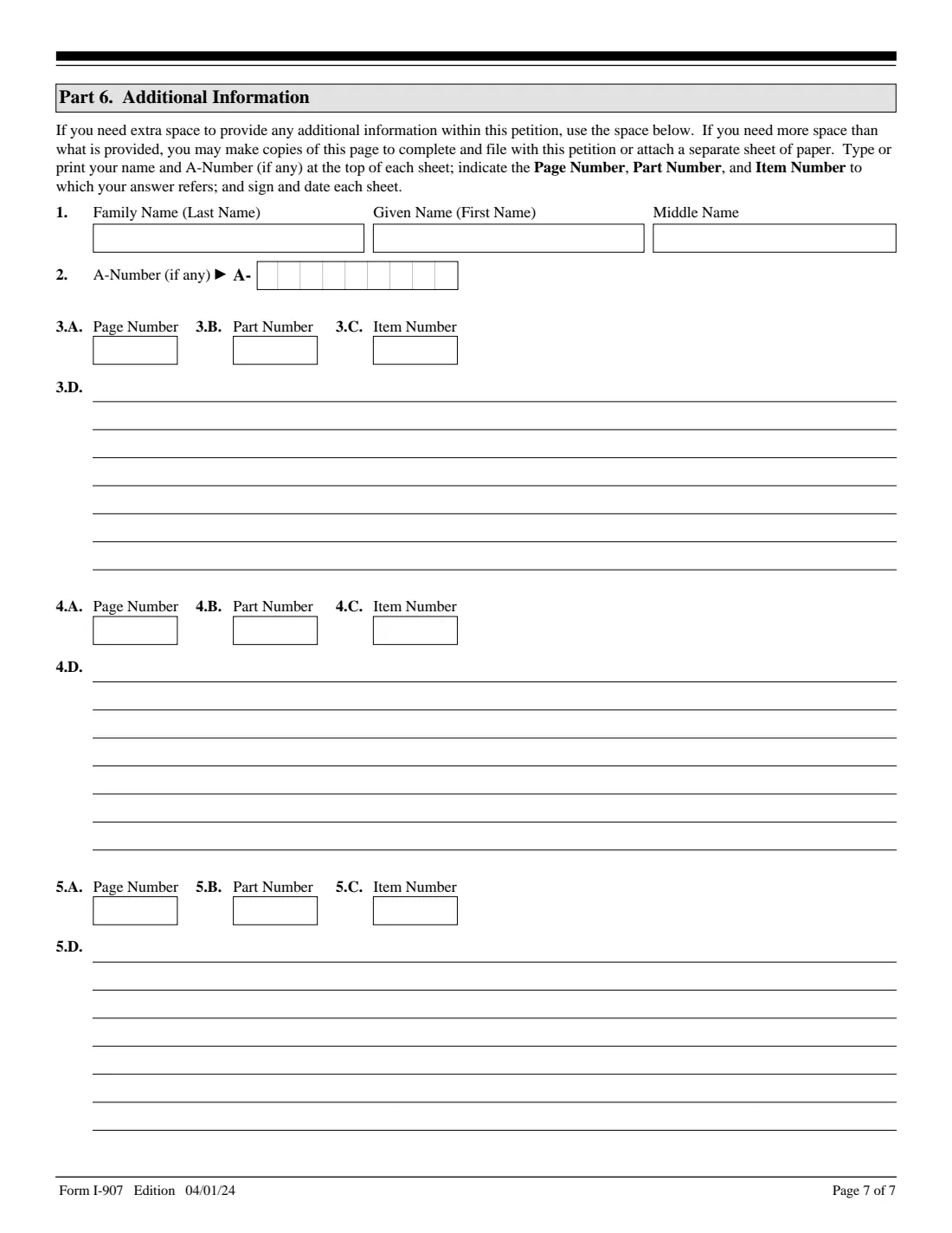 Form I-907 (2024) Request for Premium Processing Service — page 7 of 7