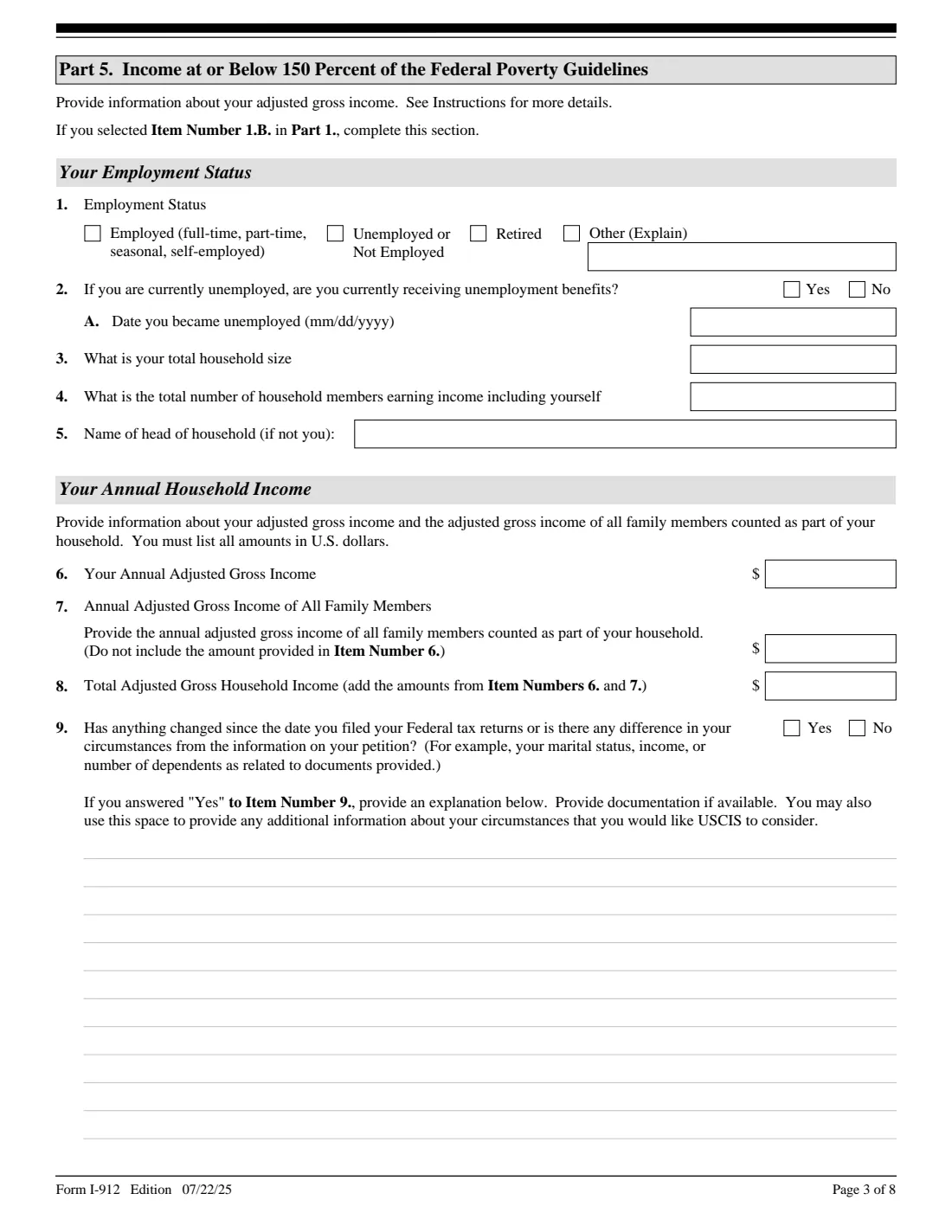 Form I-912 (2025) Request for Fee Waiver — page 3 of 8