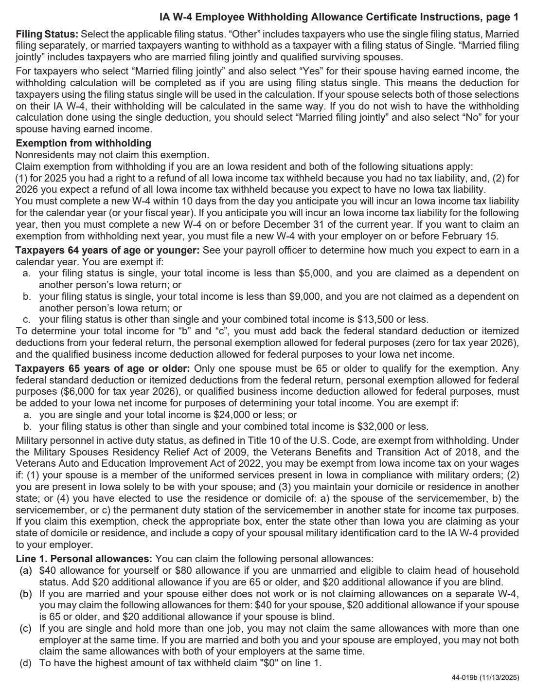 2026 IA W-4 (2026) Iowa Employee Withholding Allowance Certificate — page 2 of 5