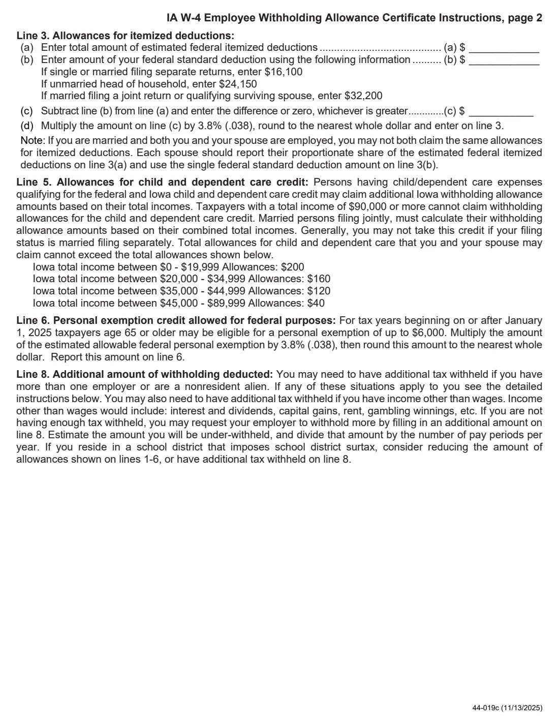 2026 IA W-4 (2026) Iowa Employee Withholding Allowance Certificate — page 3 of 5