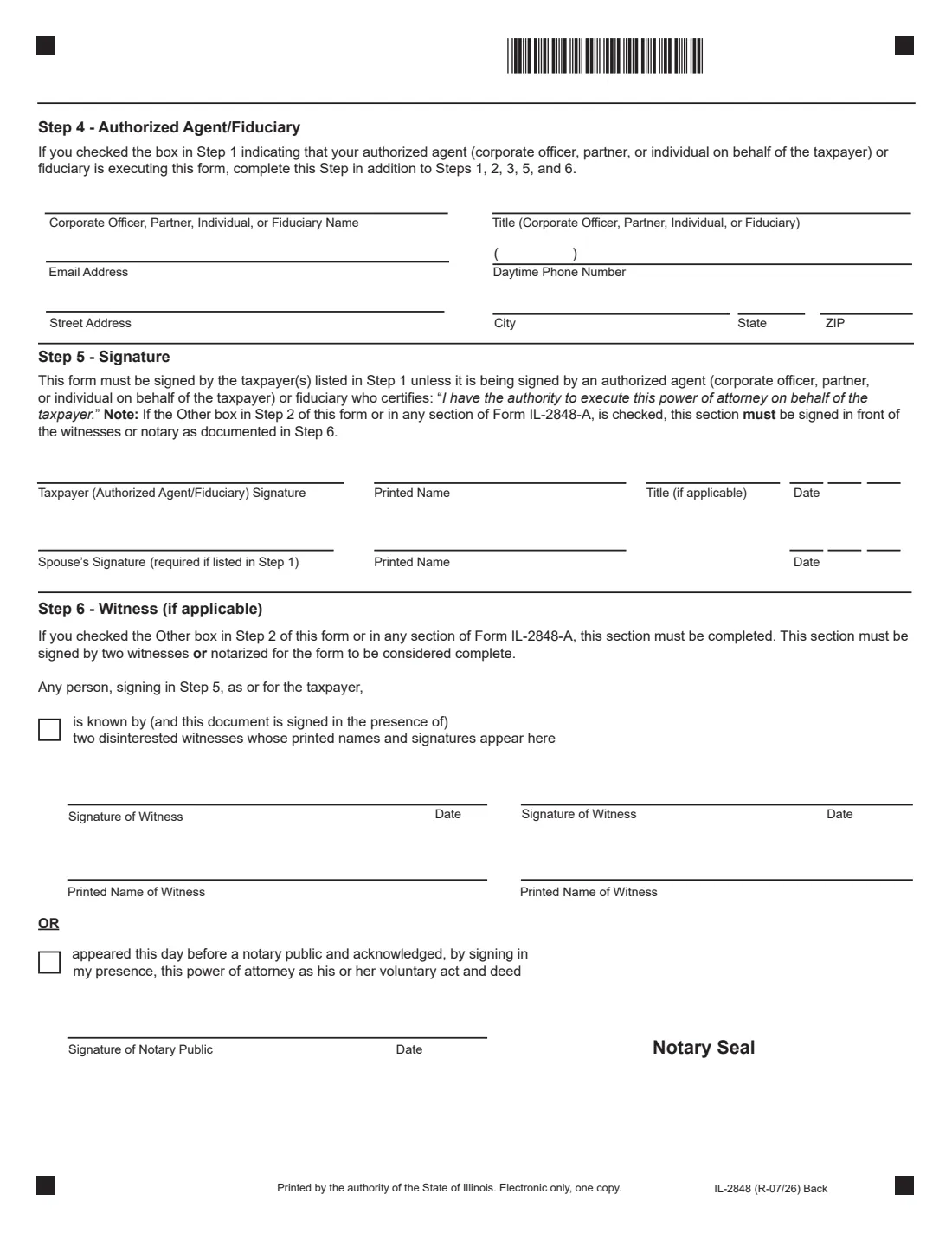 Form IL-2848 (2026) Power of Attorney (Illinois) — page 2 of 2