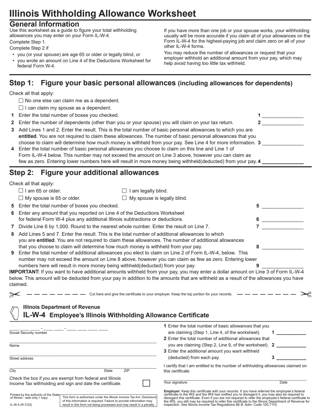 Form IL-W-4 (2023) Employee's and other Payee's Illinois Withholding Allowance Certificate — page 2 of 2