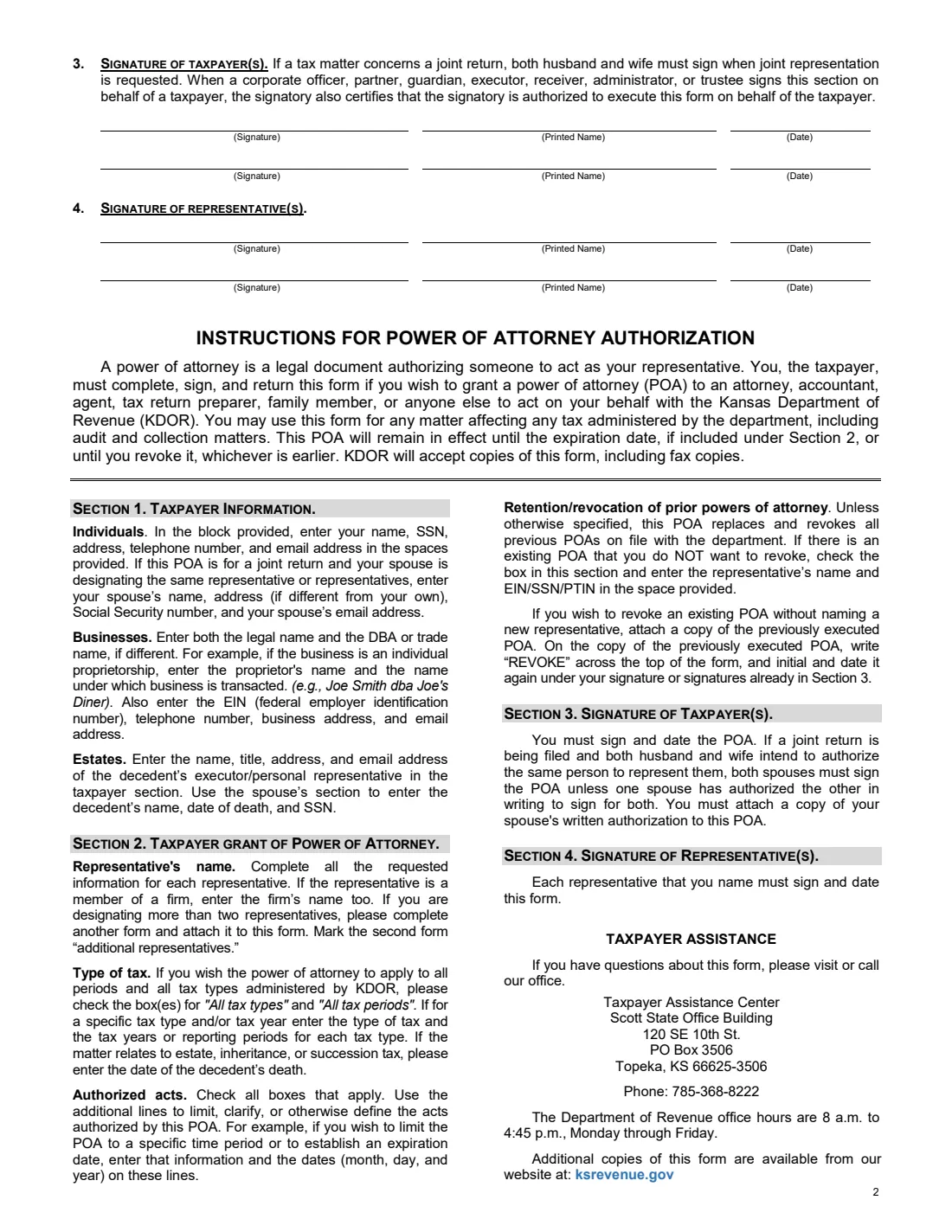 Form DO-10 (2022) Power of Attorney (Kansas Department of Revenue) — page 2 of 2