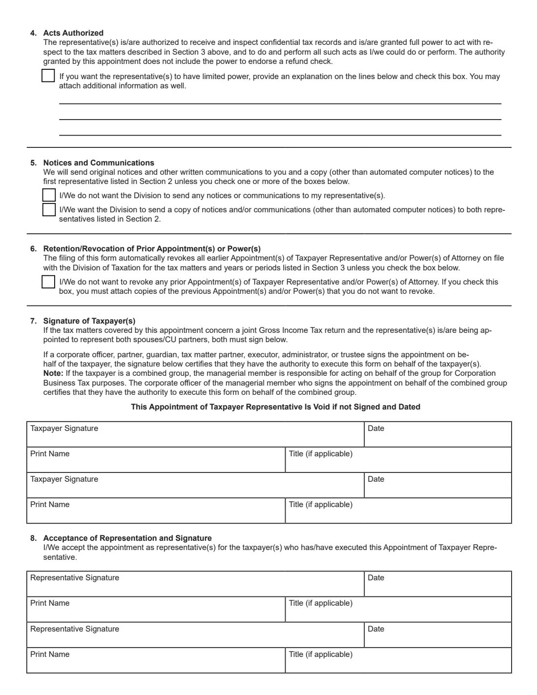 Form M-5008-R (2026) Appointment of Taxpayer Representative (New Jersey) — page 2 of 4