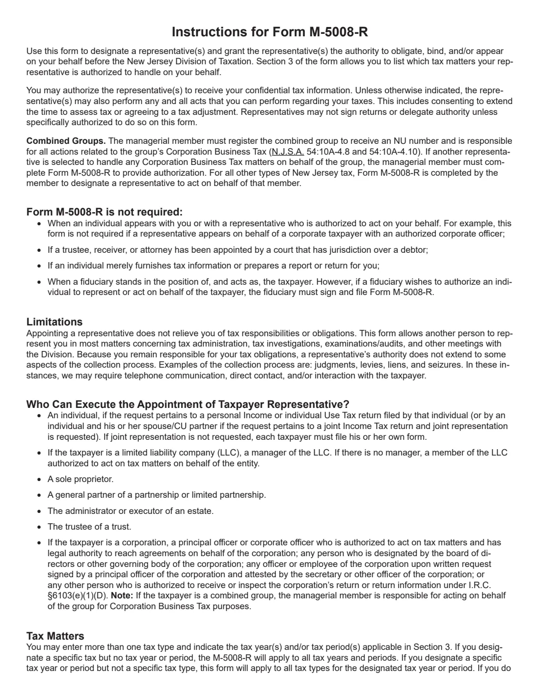Form M-5008-R (2026) Appointment of Taxpayer Representative (New Jersey) — page 3 of 4