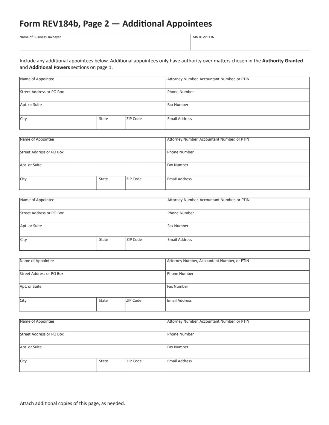 Form REV184b (2019) Business Power of Attorney (Minnesota REV184b) — page 2 of 4