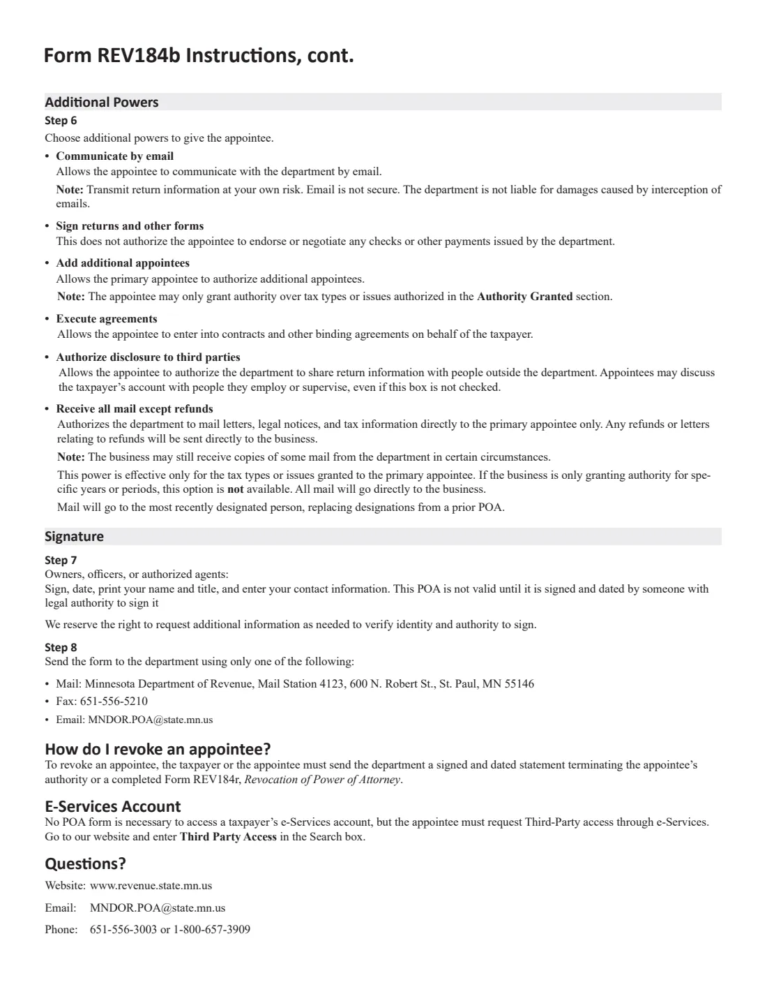 Form REV184b (2019) Business Power of Attorney (Minnesota REV184b) — page 4 of 4