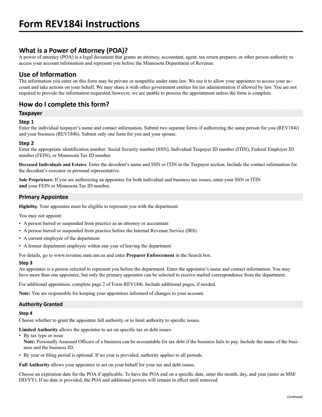 Form REV184i (2021) Individual or Sole Proprietor Power of Attorney (Minnesota REV184i) — page 3 of 4