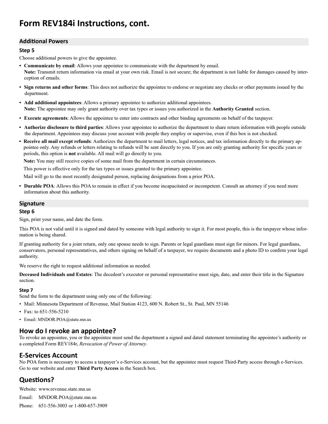Form REV184i (2021) Individual or Sole Proprietor Power of Attorney (Minnesota REV184i) — page 4 of 4