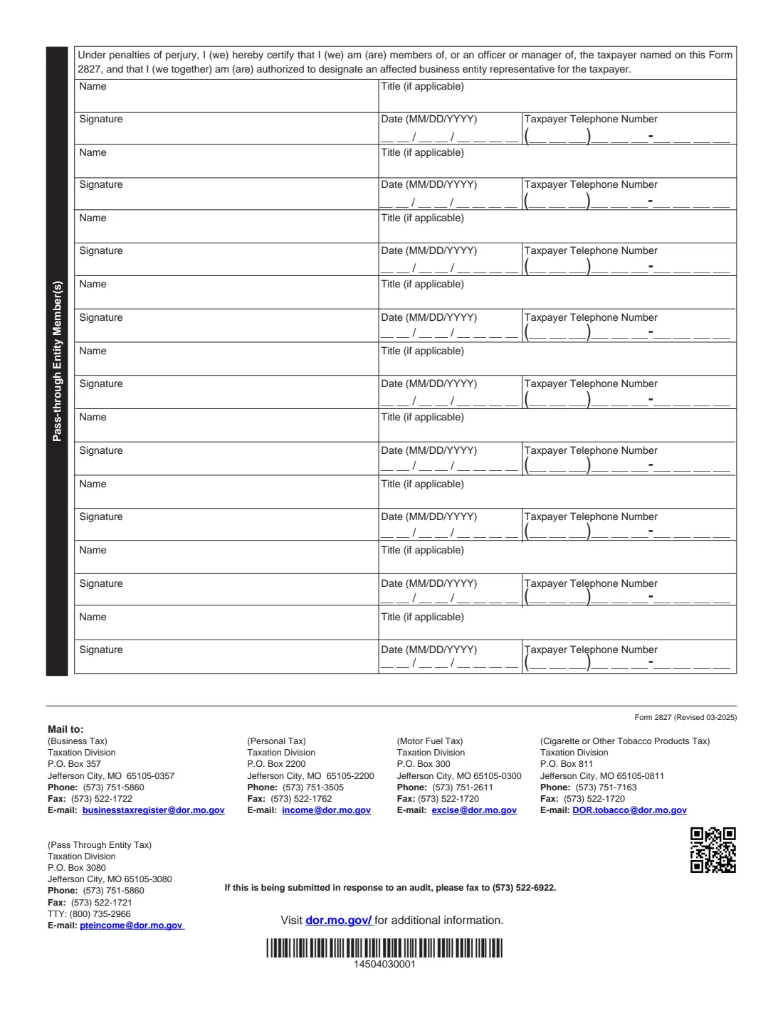 Form 2827 (2025) Power of Attorney (Missouri Department of Revenue) — page 3 of 3