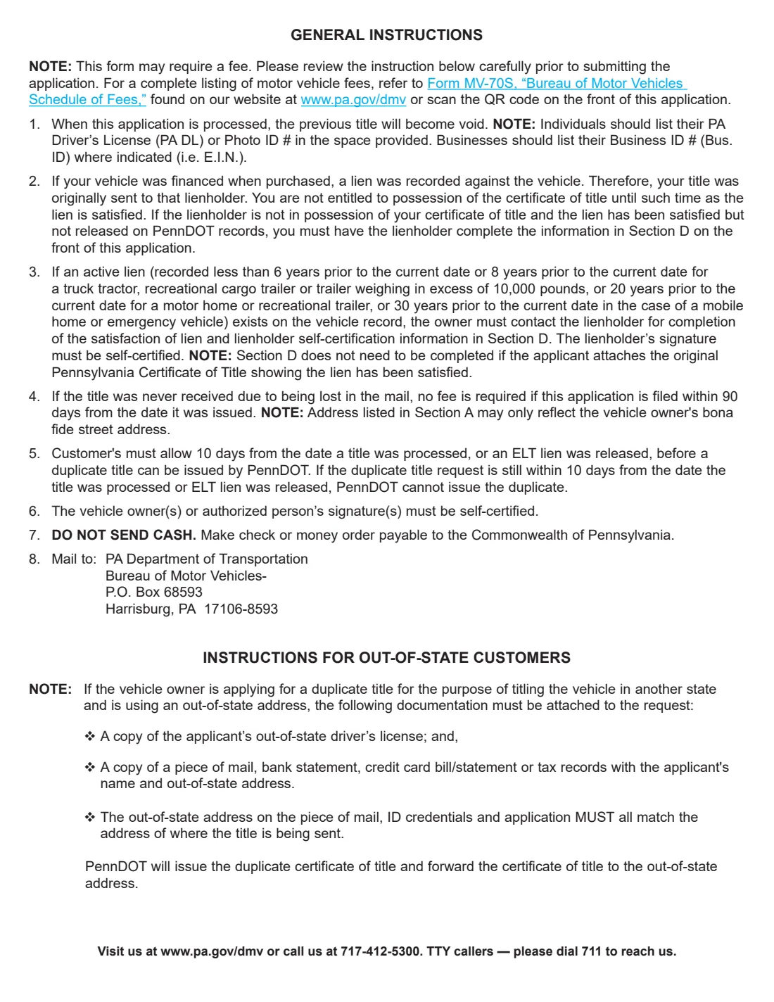 Form MV-38O (2026) Application for Duplicate Certificate of Title by Owner (Pennsylvania) — page 2 of 2