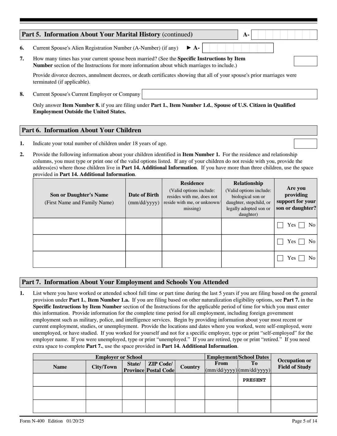 Form N-400 (2025) Application for Naturalization — page 5 of 14