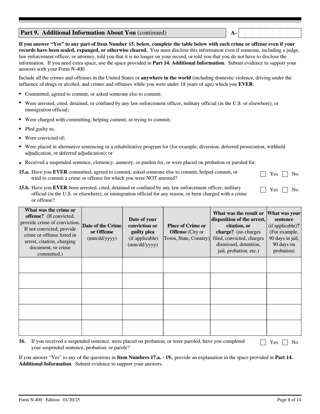 Form N-400 (2025) Application for Naturalization — page 8 of 14