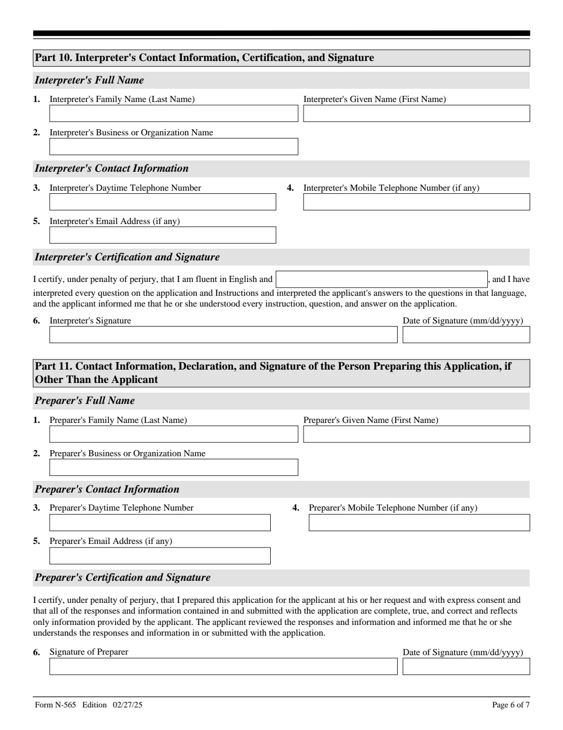 Form N-565 (2025) Application for Replacement Naturalization/Citizenship Document — page 6 of 7