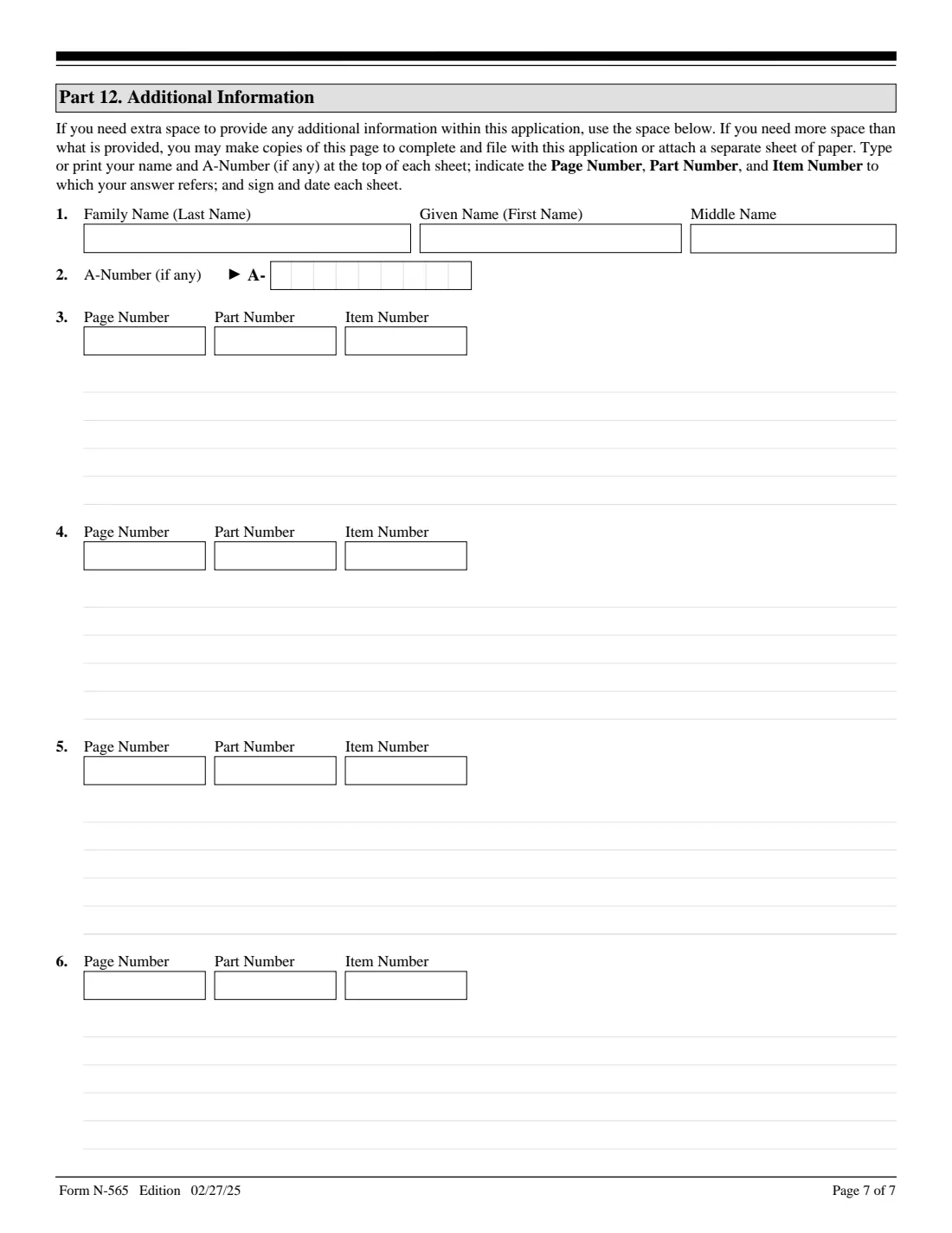 Form N-565 (2025) Application for Replacement Naturalization/Citizenship Document — page 7 of 7