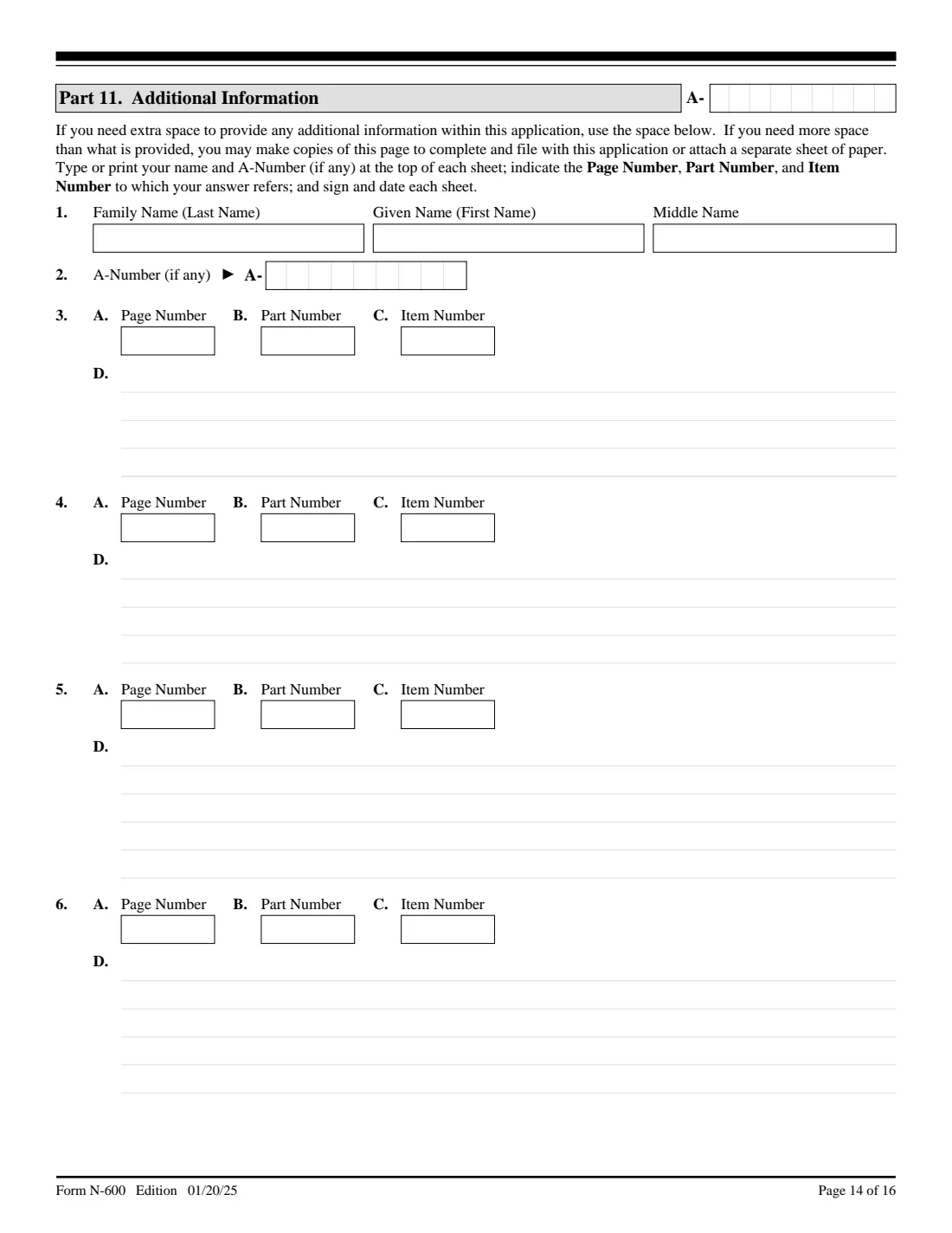 Form N-600 (2025) Application for Certificate of Citizenship — page 14 of 16