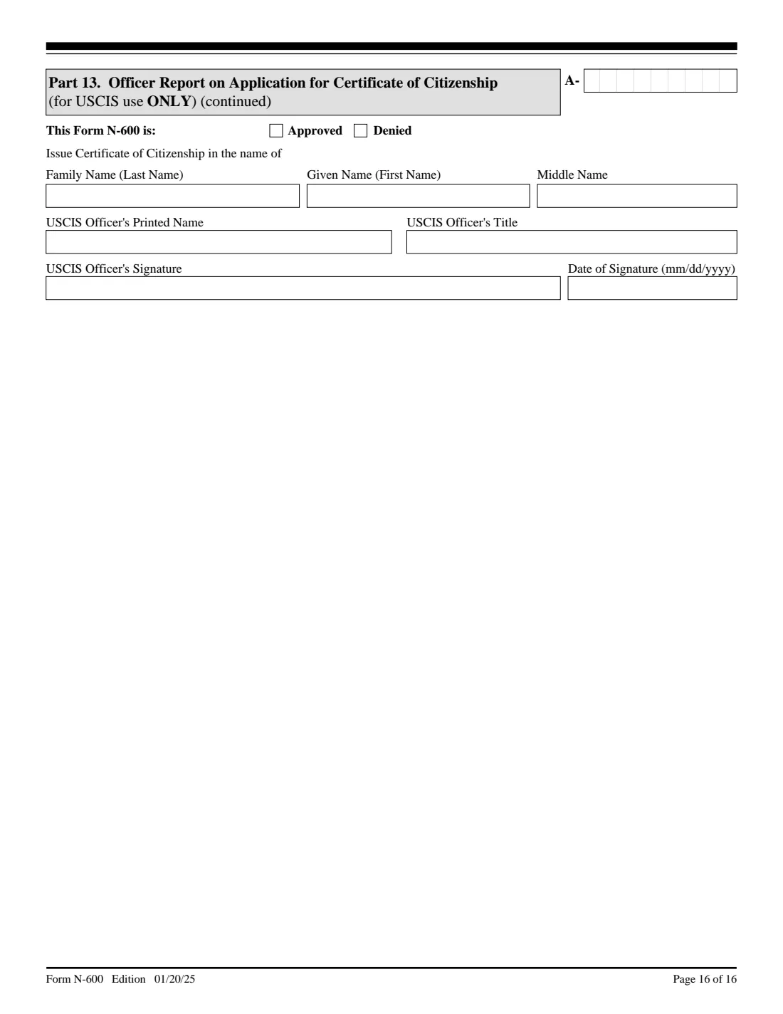 Form N-600 (2025) Application for Certificate of Citizenship — page 16 of 16