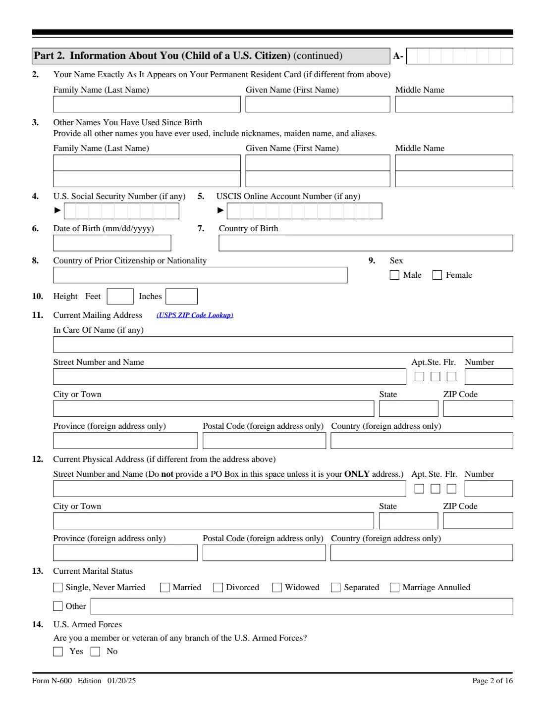 Form N-600 (2025) Application for Certificate of Citizenship — page 2 of 16