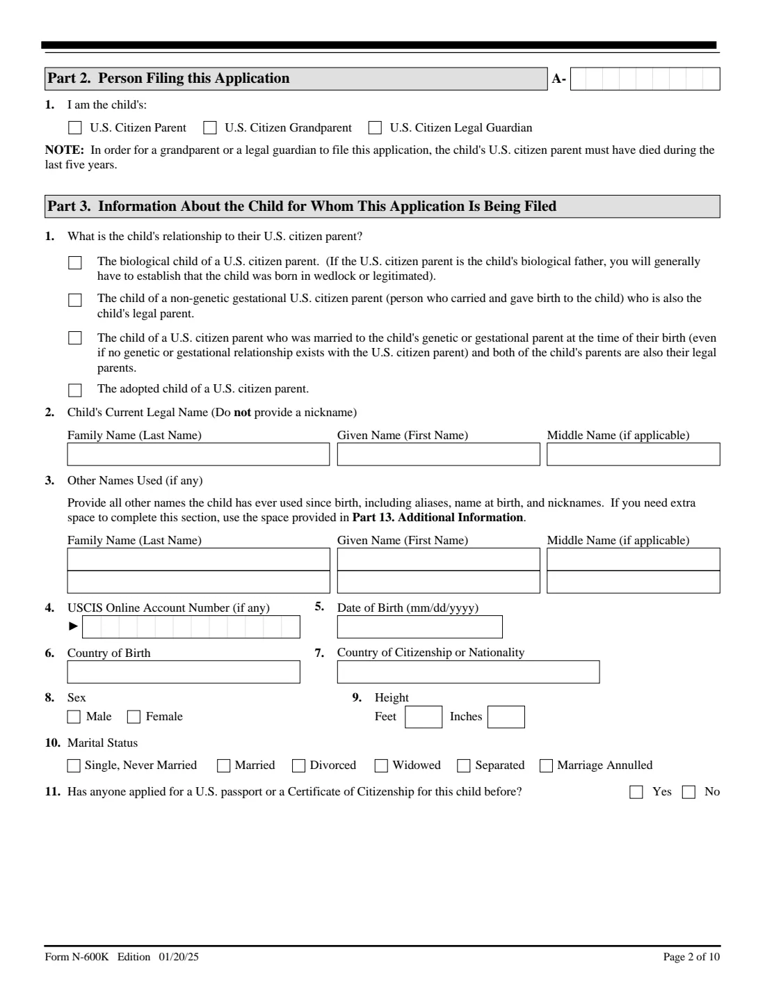 Form N-600K (2025) Application for Citizenship and Issuance of Certificate Under Section 322 — page 2 of 10