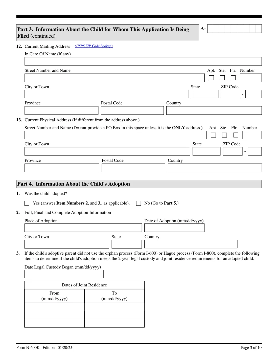 Form N-600K (2025) Application for Citizenship and Issuance of Certificate Under Section 322 — page 3 of 10