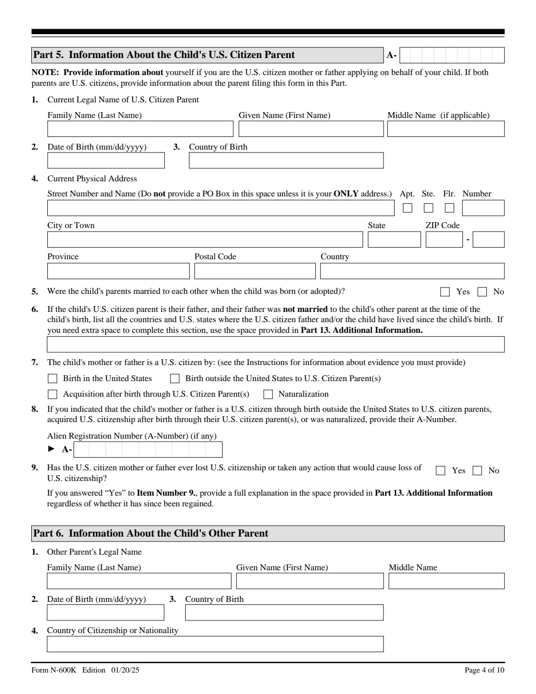 Form N-600K (2025) Application for Citizenship and Issuance of Certificate Under Section 322 — page 4 of 10