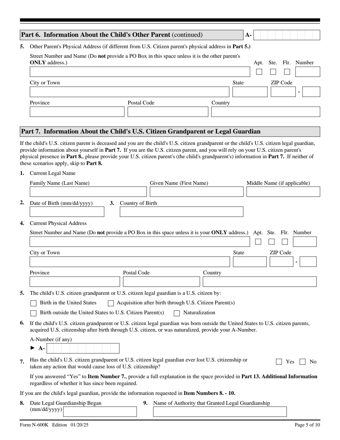 Form N-600K (2025) Application for Citizenship and Issuance of Certificate Under Section 322 — page 5 of 10