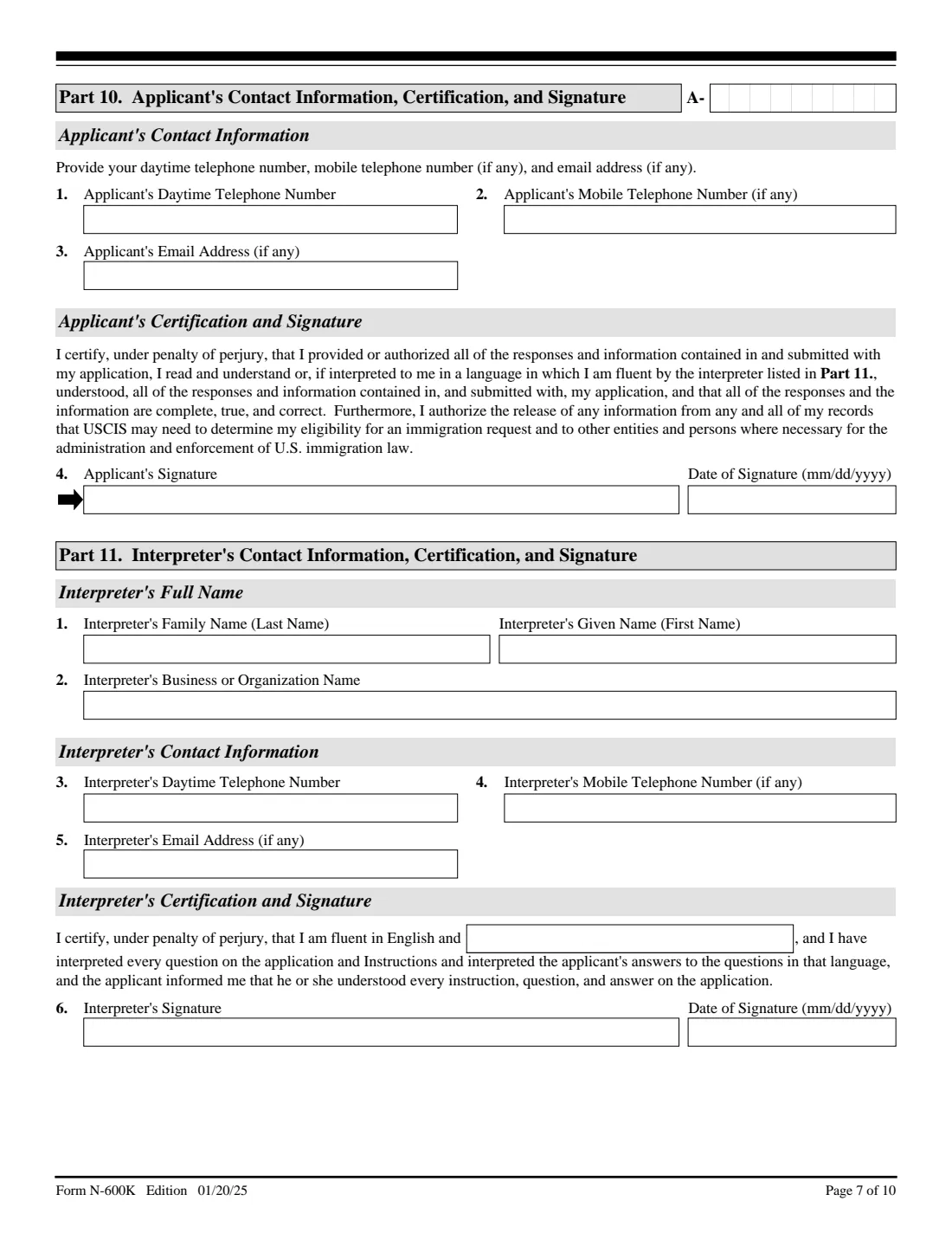 Form N-600K (2025) Application for Citizenship and Issuance of Certificate Under Section 322 — page 7 of 10