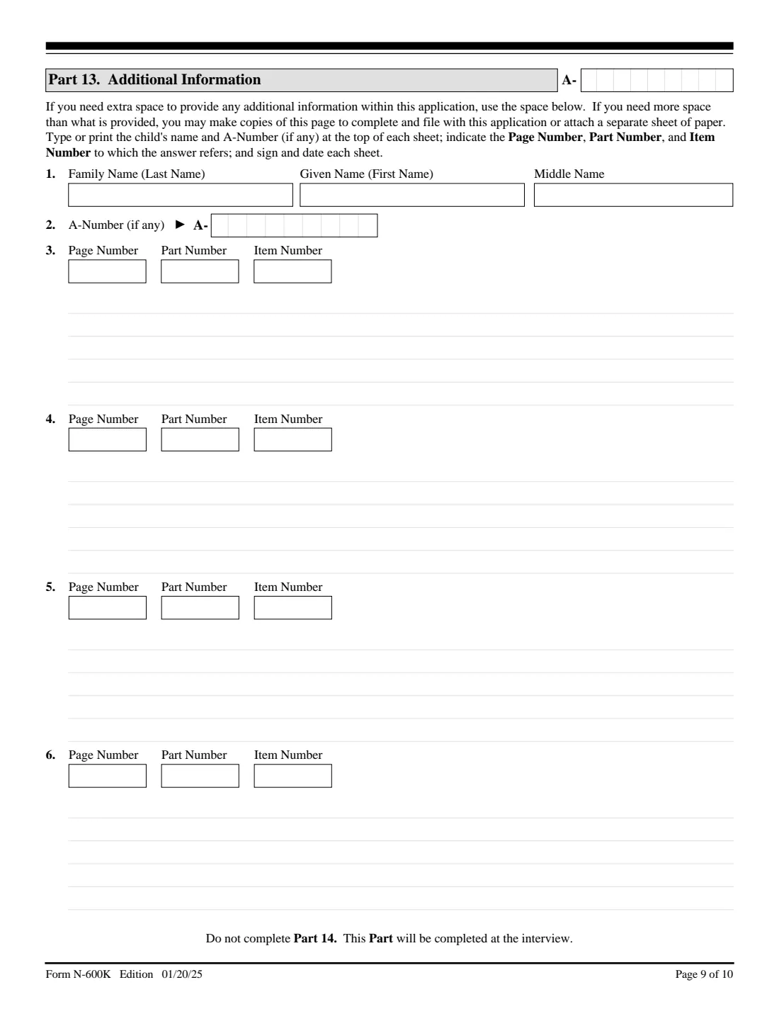 Form N-600K (2025) Application for Citizenship and Issuance of Certificate Under Section 322 — page 9 of 10