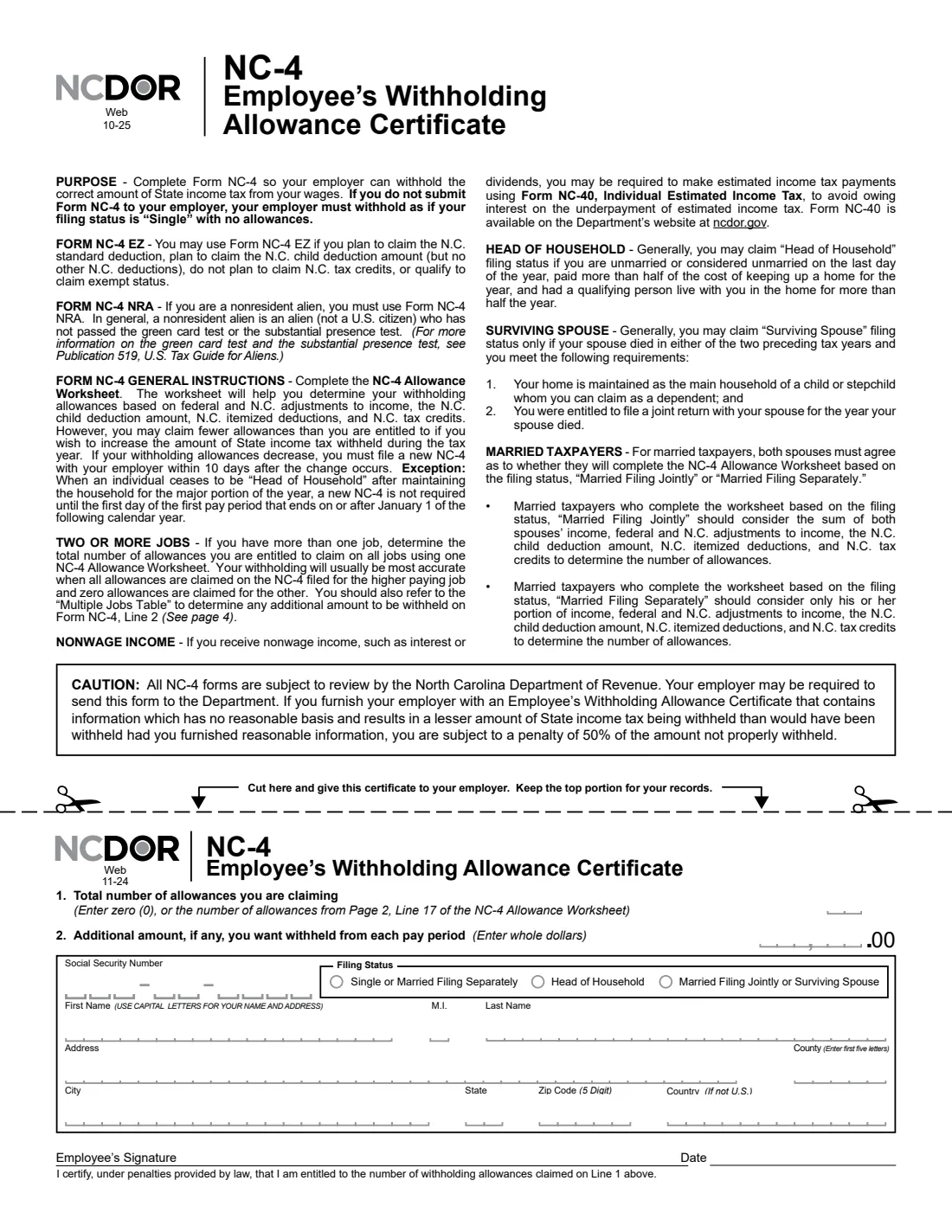 Form NC-4 (2025) Employee's Withholding Allowance Certificate — page 2 of 6