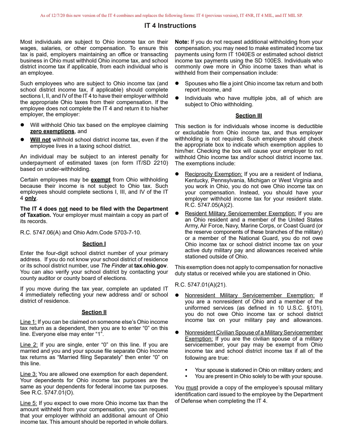 Ohio Form IT 4 (2024) Employee's Withholding Exemption Certificate (Ohio IT 4) — page 2 of 3