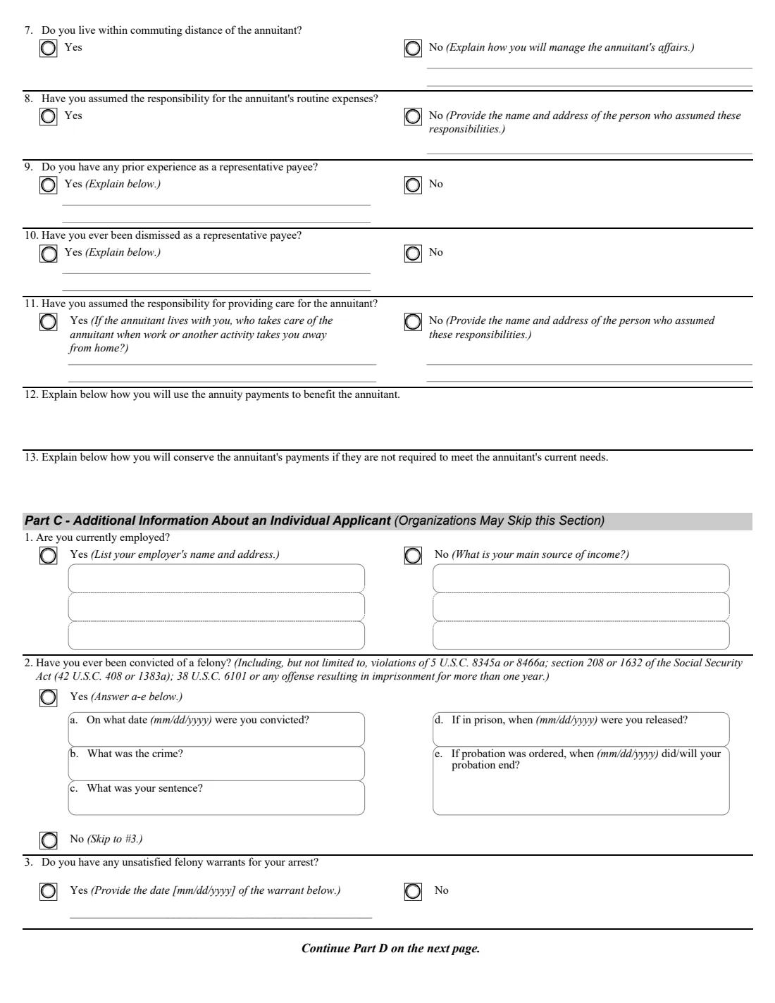 RI 20-7 (2024) Application for Selection as Representative Payee of an Annuitant (OPM retirement) — page 4 of 5