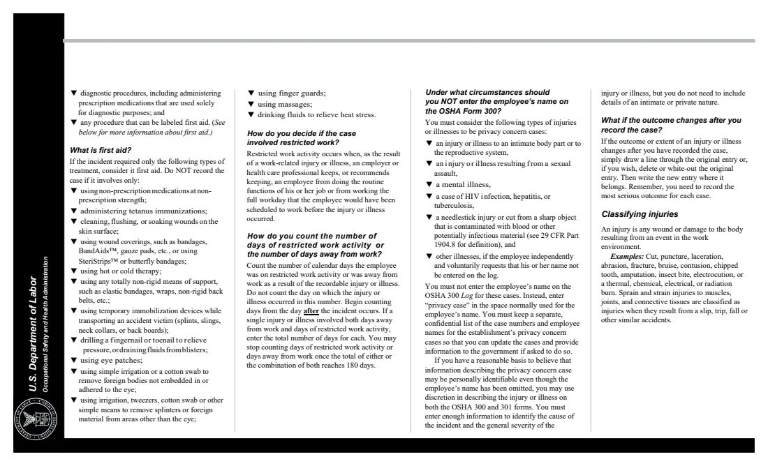 OSHA Forms 300, 300A and 301 (2004) Forms for Recording Work-Related Injuries and Illnesses (OSHA 300, 300A, 301) — page 3 of 12