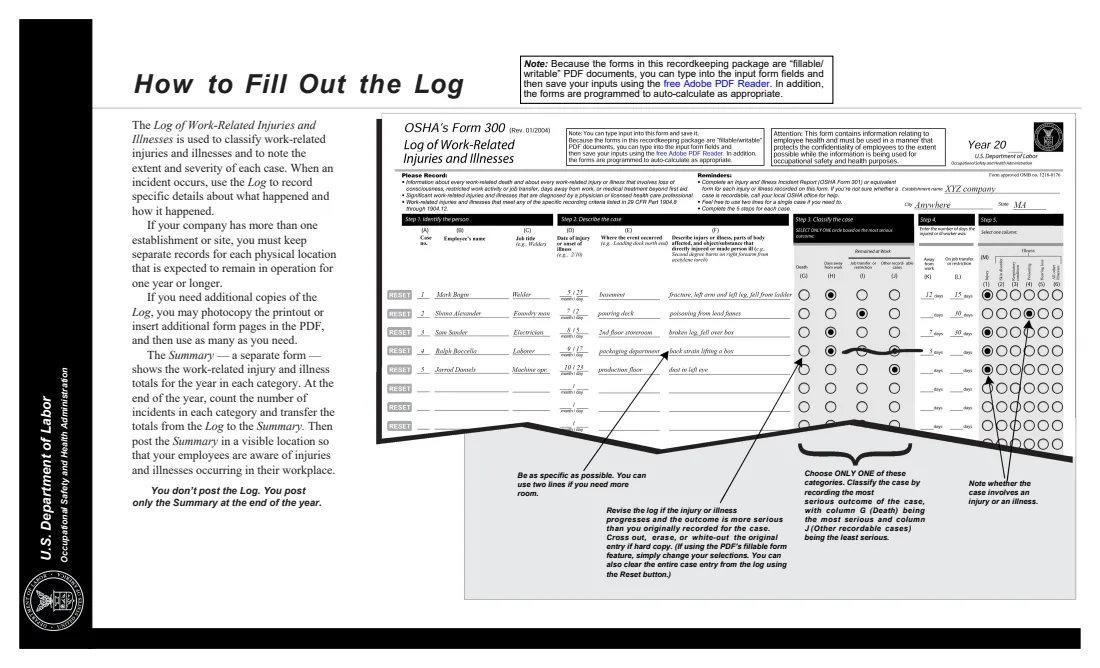 OSHA Forms 300, 300A and 301 (2004) Forms for Recording Work-Related Injuries and Illnesses (OSHA 300, 300A, 301) — page 6 of 12
