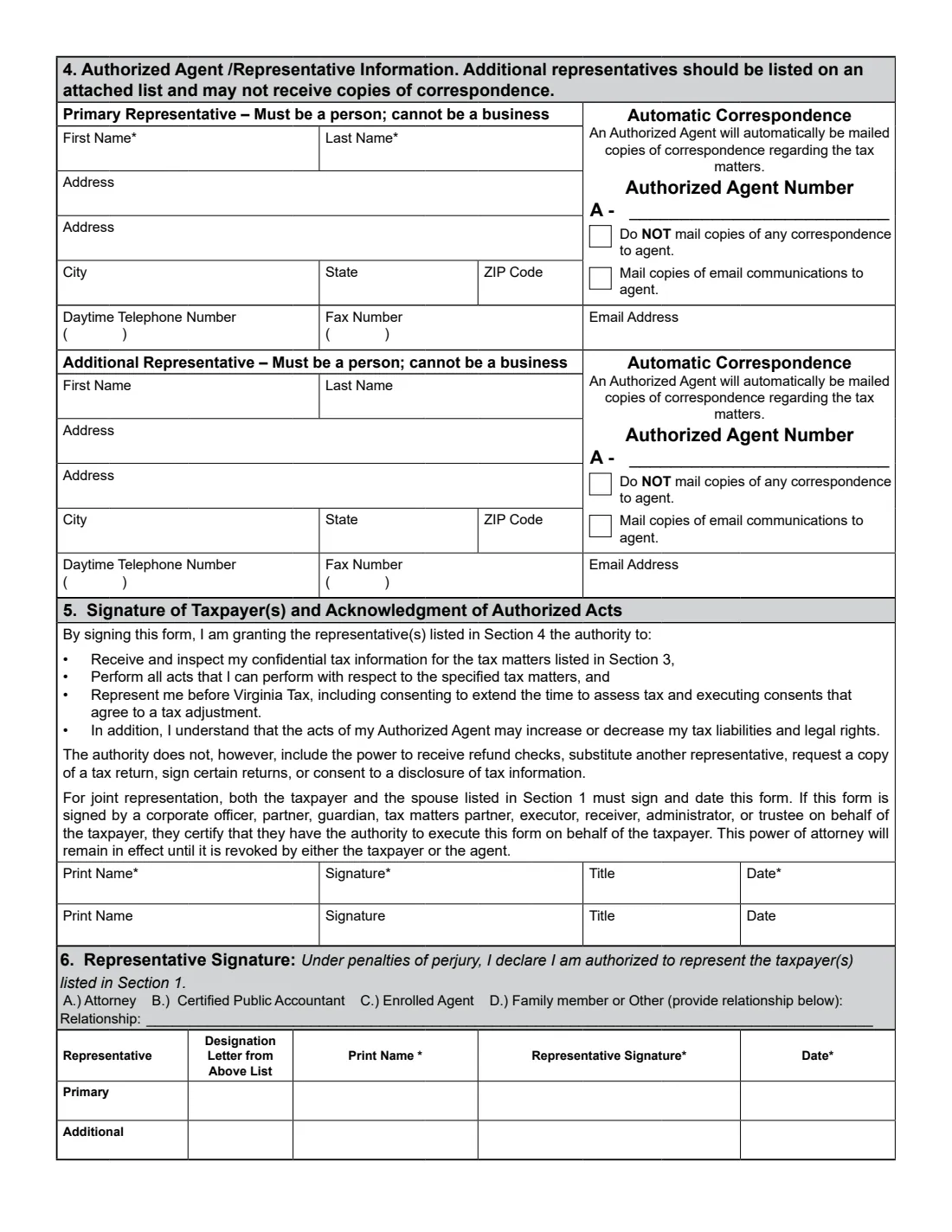 Virginia Form PAR 101 (2024) Virginia Power of Attorney and Declaration of Representative — page 2 of 4